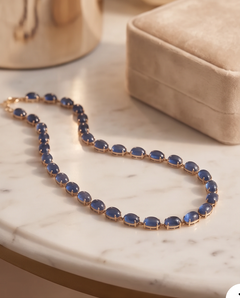 Kyanite Cabochon Riviére Necklace in 14K Yellow Gold