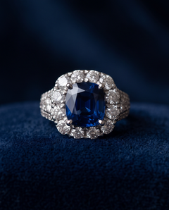 Cushion Cut Sapphire and Diamond Ring