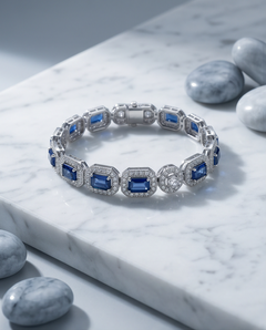 Sapphire and Diamond Halo Tennis Bracelet