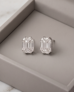Emerald Illusion Diamond Stud Earrings — 1.09 ctw, 18K White Gold