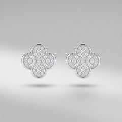 18K White Gold Diamond Quatrefoil Clover Stud Earrings