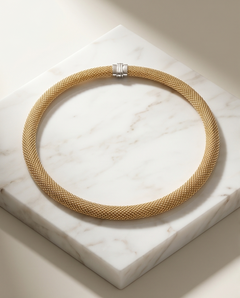 Yellow Gold Mesh Necklace with White Gold Clasp