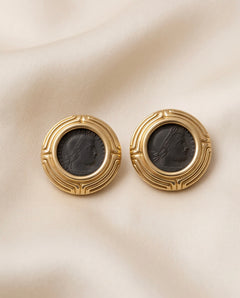 Ancient Roman coin earrings in ribbed 18K yellow gold bezel settings