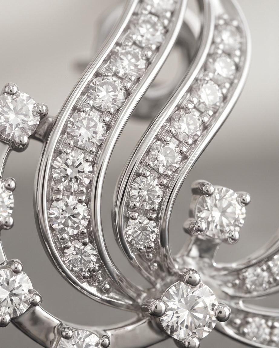 Close-up of pavé and prong-set diamonds