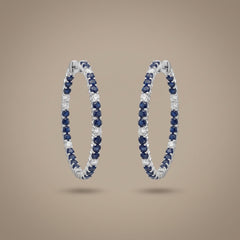 18K white gold sapphire and diamond inside-out hoop earrings, pair view