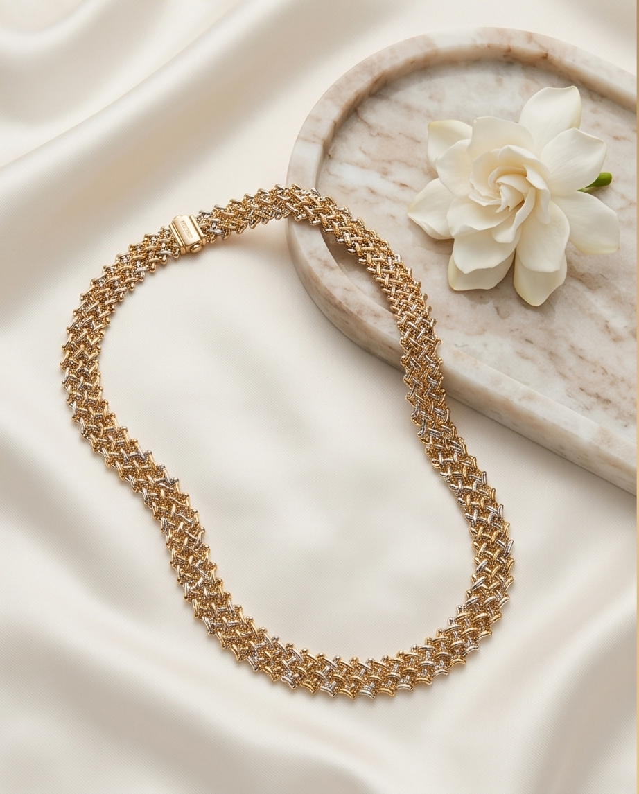 Two Tone Reversible Gold Necklace