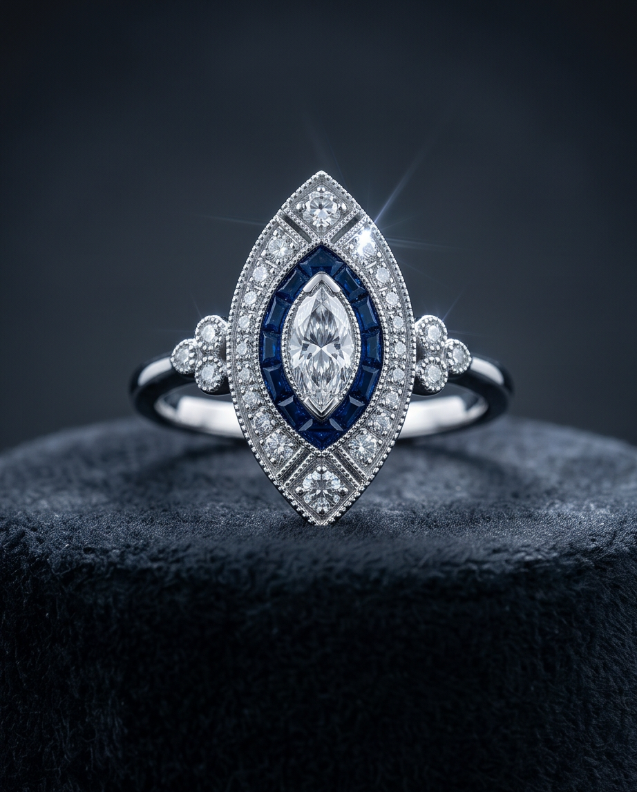 Art Deco-Inspired Marquise Cut Diamond Ring