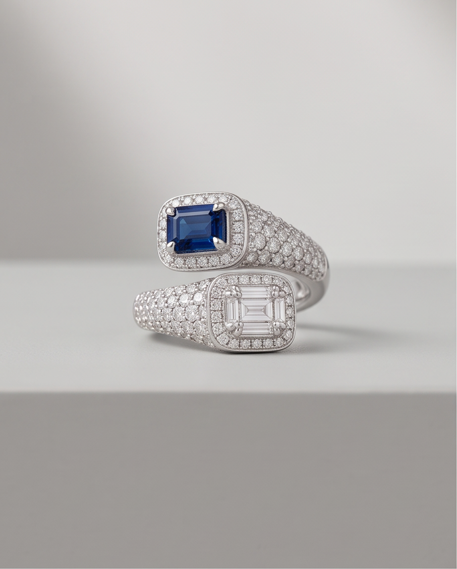 Sapphire and Diamond Bypass Ring
