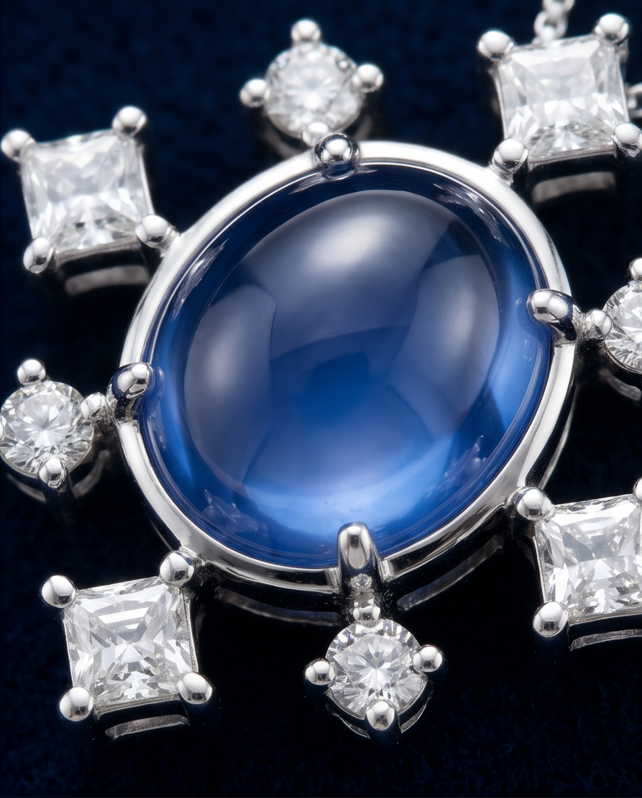Cabochon Sapphire and Diamond Pendant