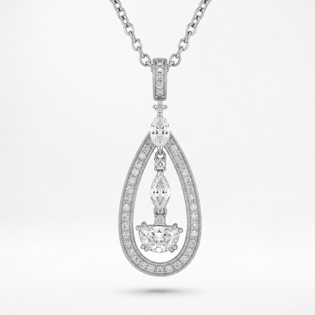 Diamond Teardrop Drop Pendant Necklace — 1.33 CTW