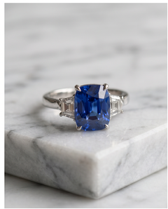Elongated Cushion Cut Ceylon Sapphire and Diamond Ring