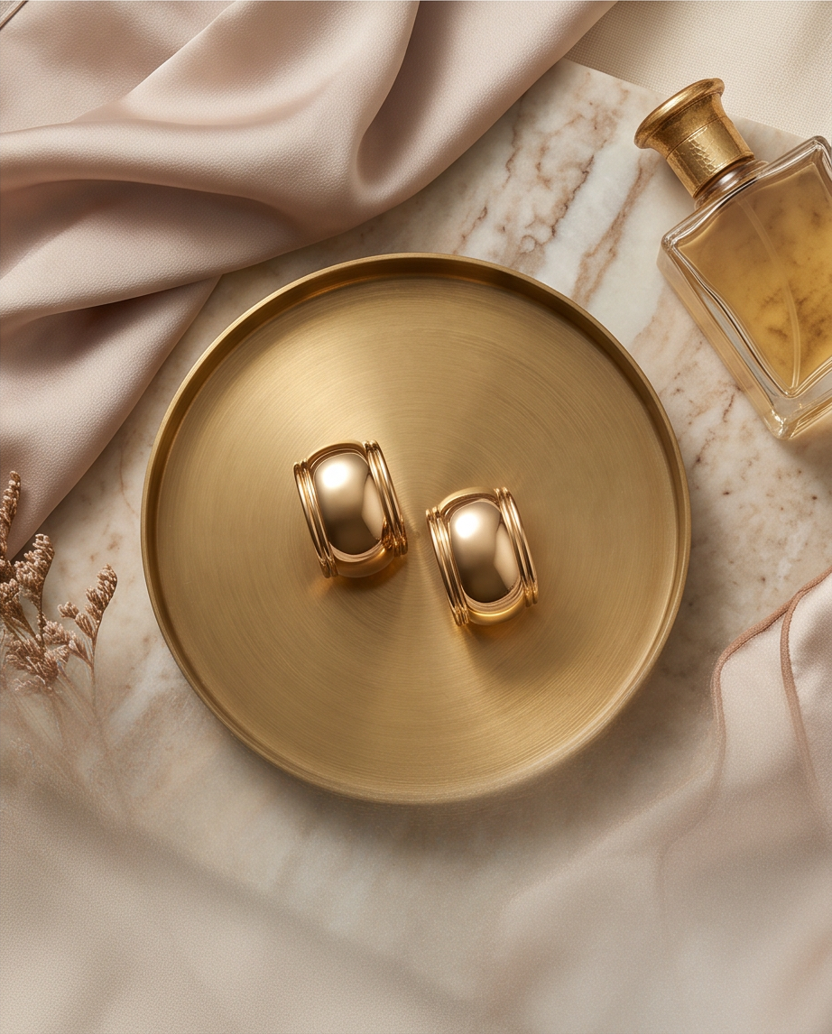 14K Yellow Gold Wide Puffed Half-Hoop Earrings