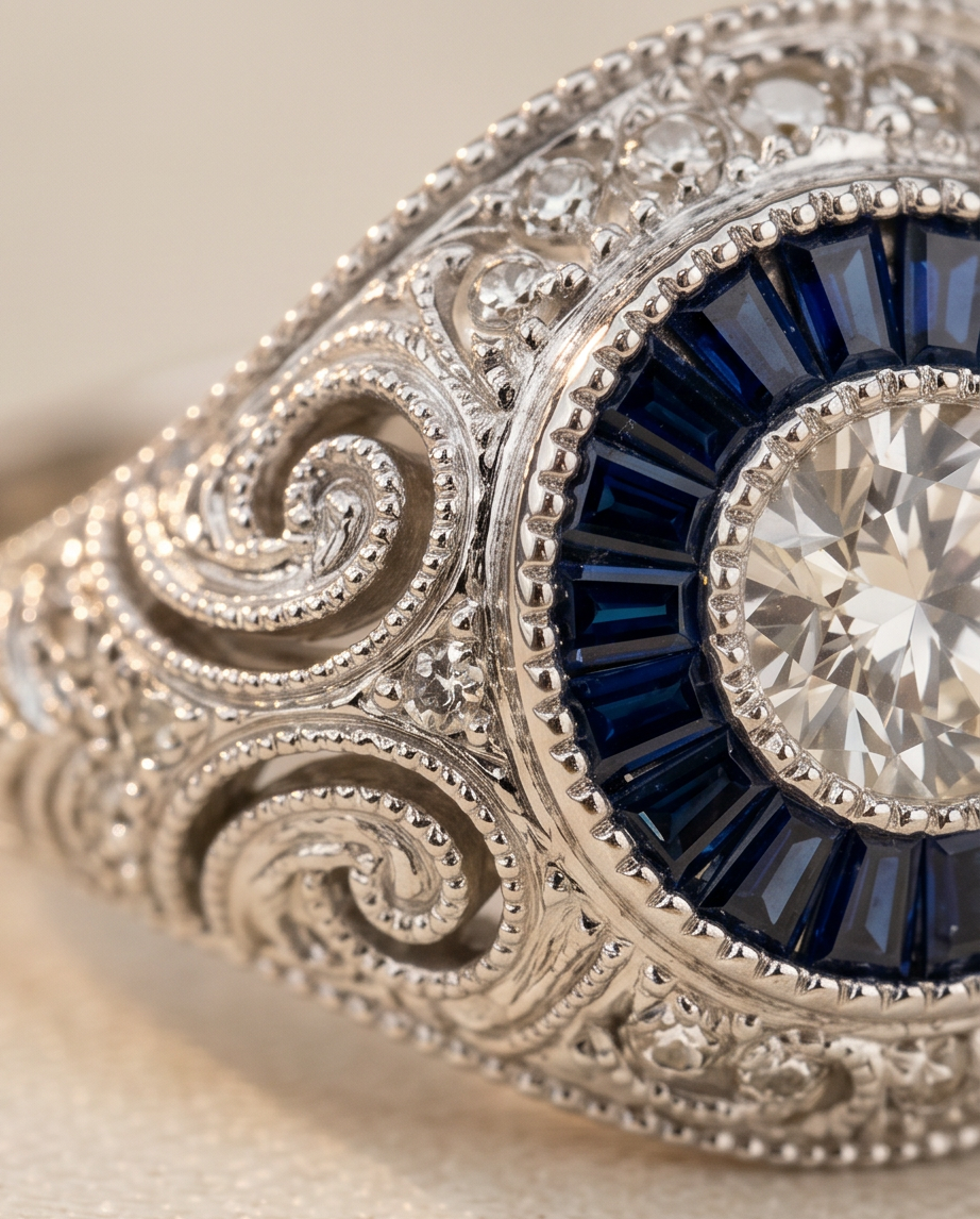 Diamond and Sapphire Art Deco Ring