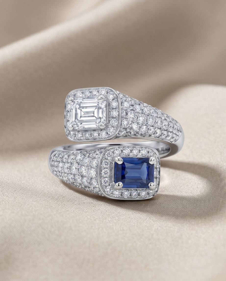 Sapphire and Diamond Bypass Ring