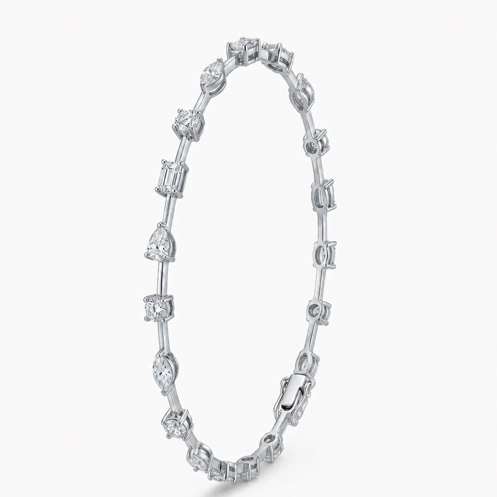 Multi-Shape Diamond Line Bracelet | 18K White Gold