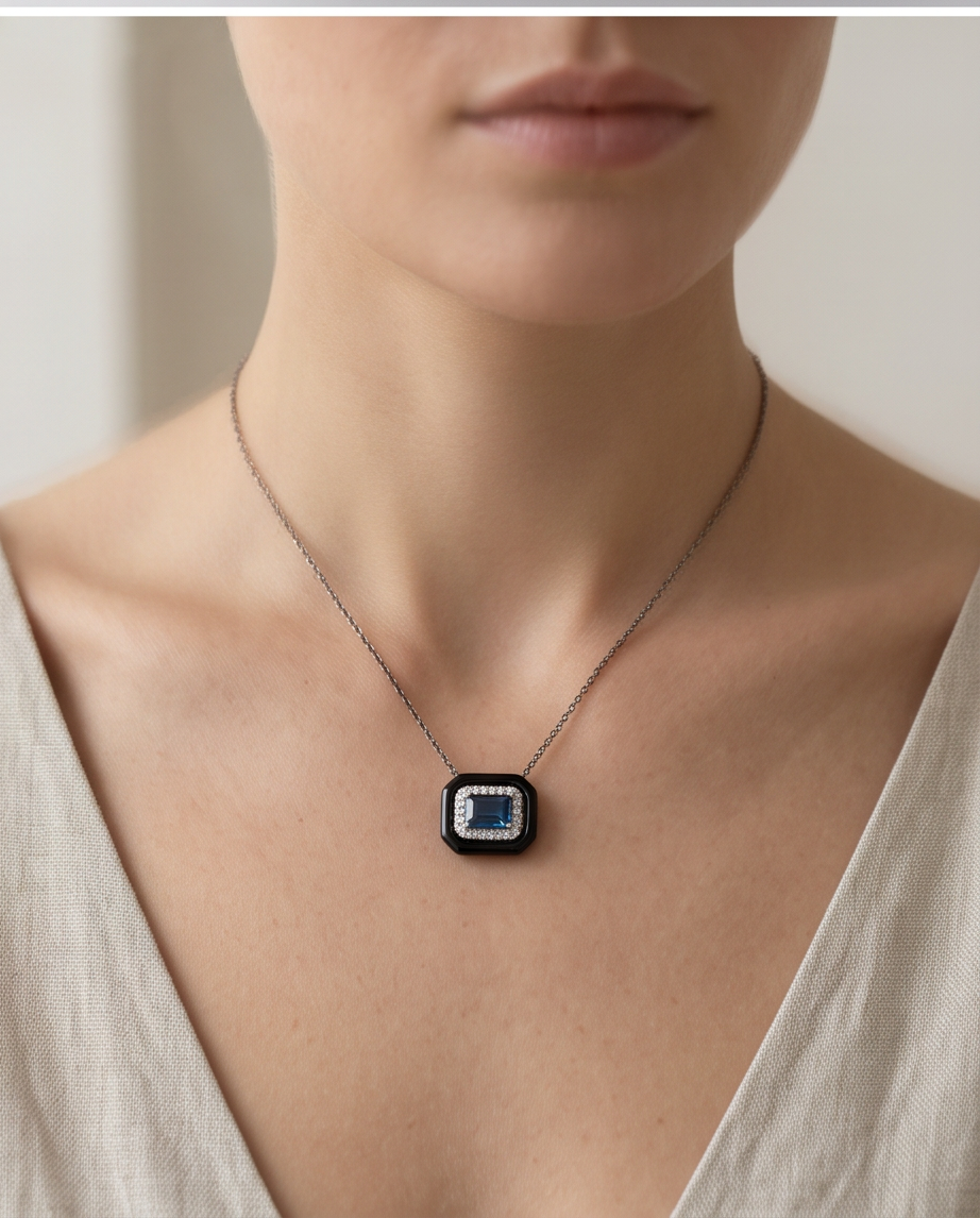 Sapphire and Onyx Pendant