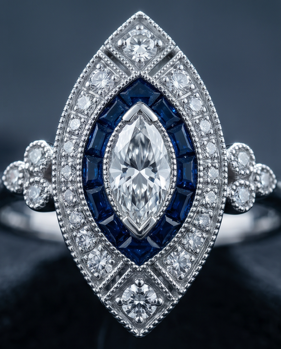 Art Deco-Inspired Marquise Cut Diamond Ring