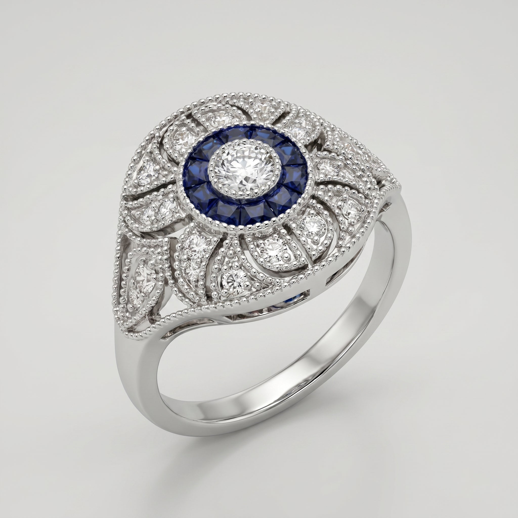 Diamond and Sapphire Art Deco Style Ring