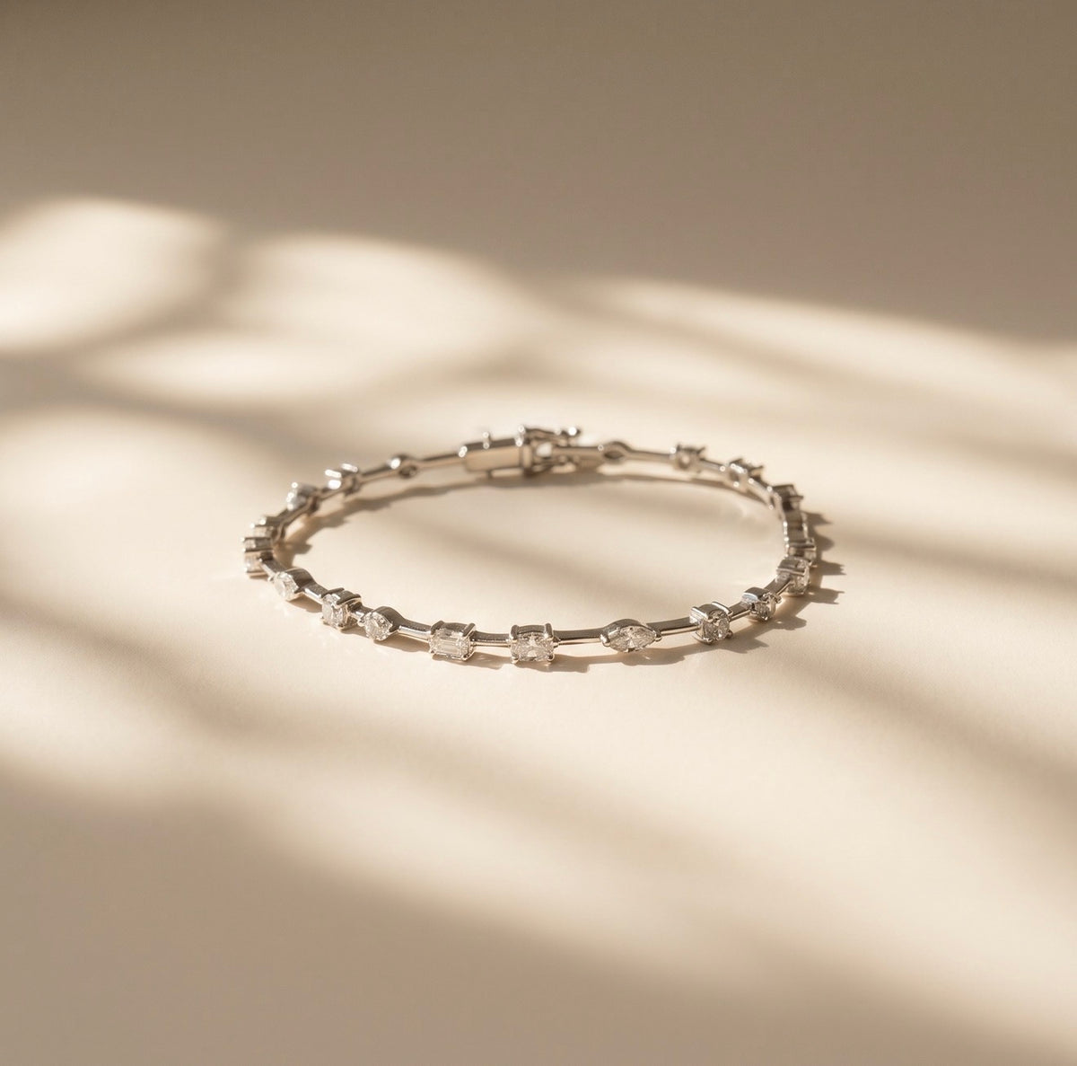 Multi-Shape Diamond Line Bracelet | 18K White Gold