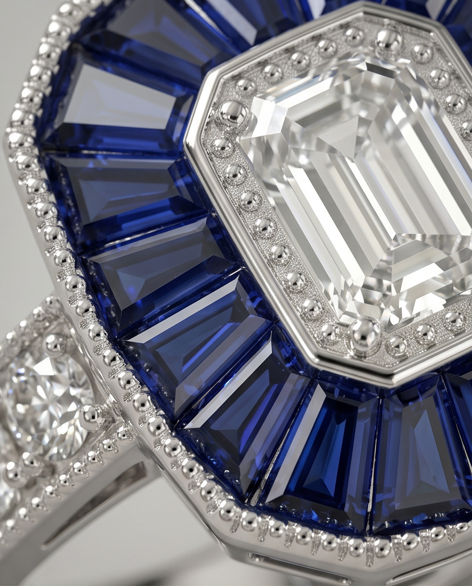 Sapphire and Diamond Art Deco Style Ring