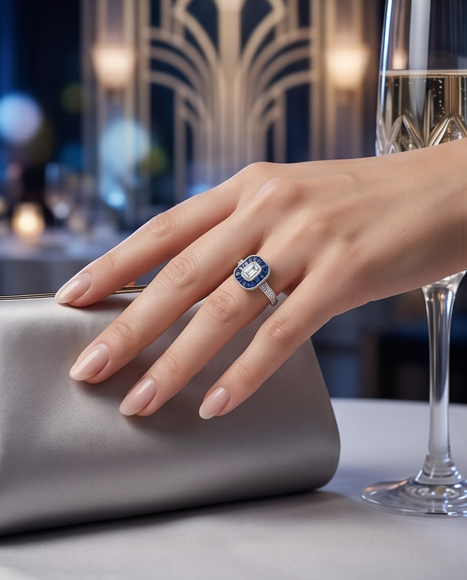 Sapphire and Diamond Art Deco Style Ring
