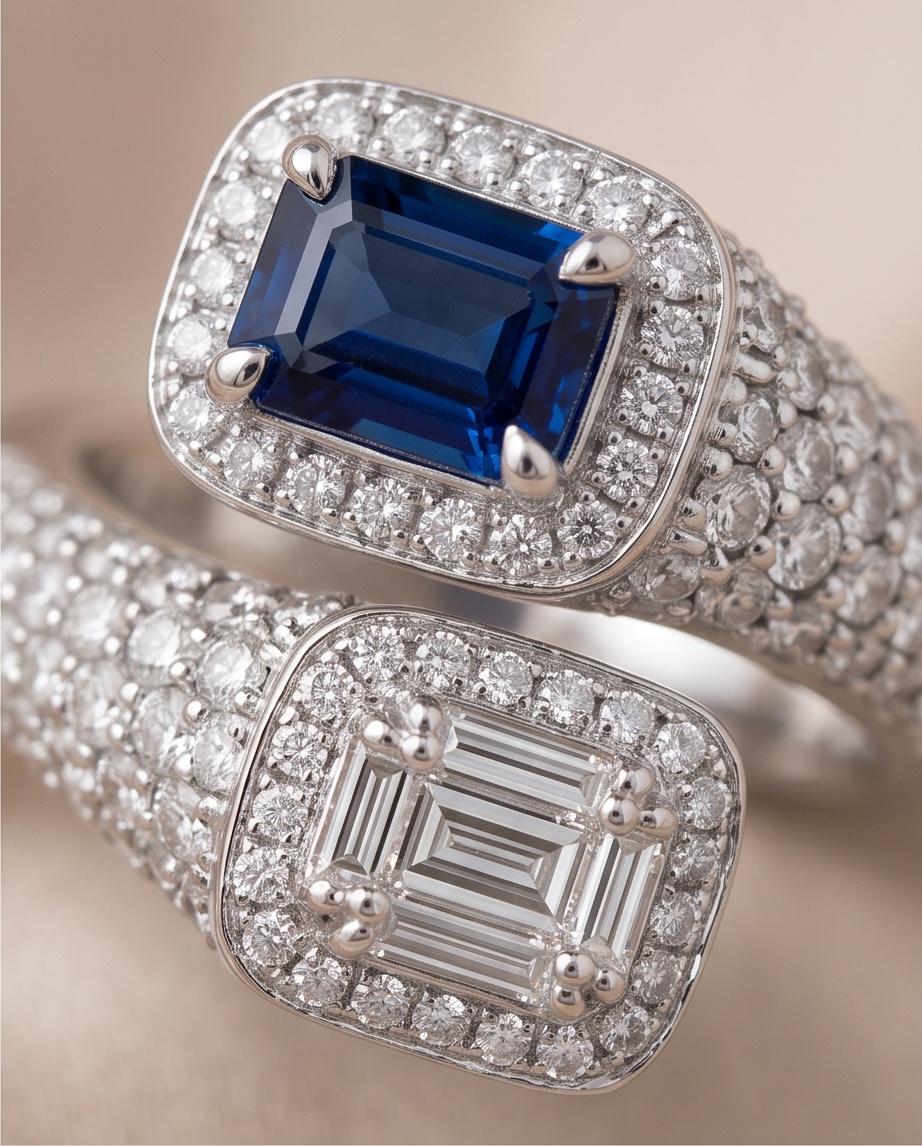 Sapphire and Diamond Bypass Ring
