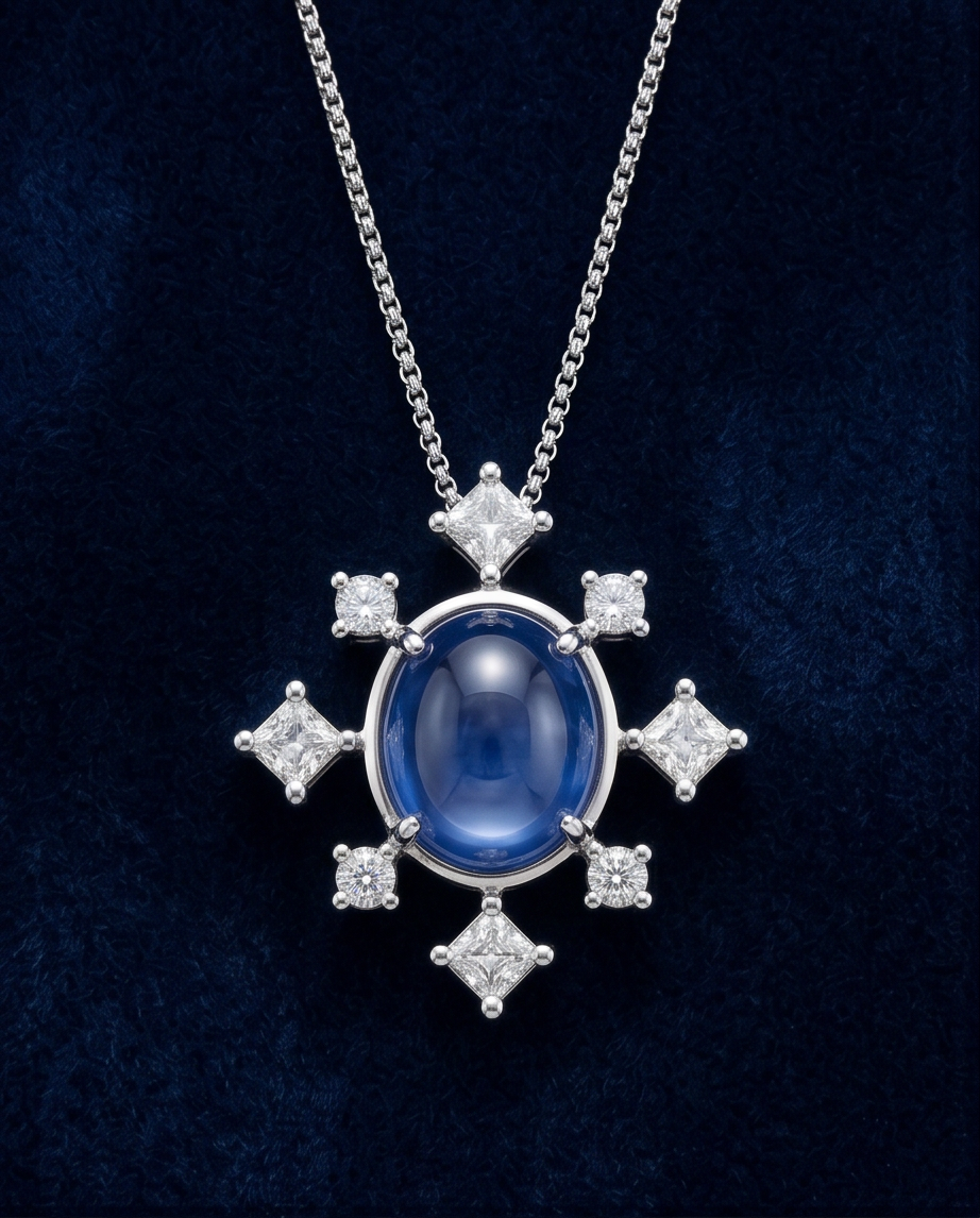 Cabochon Sapphire and Diamond Pendant