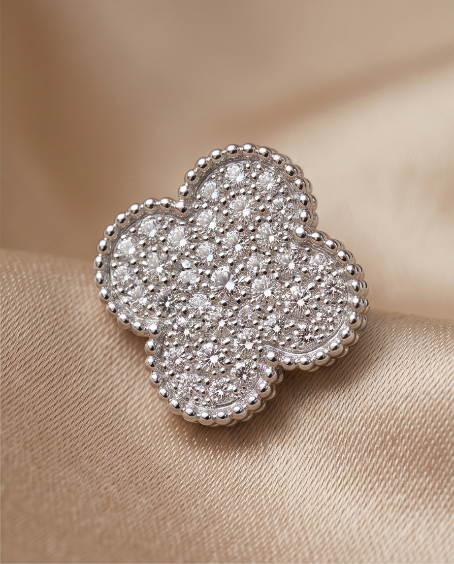 18K White Gold Diamond Quatrefoil Clover Stud Earrings