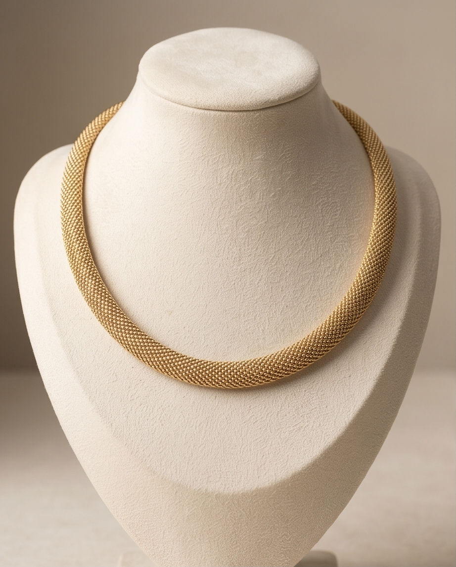 Yellow Gold Mesh Necklace with White Gold Clasp