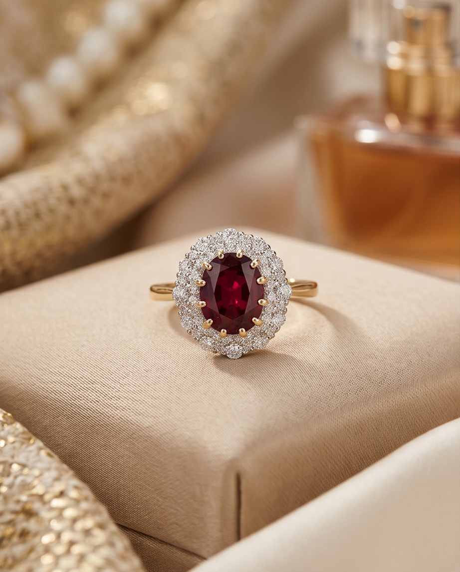 18K Yellow Gold & Platinum Ruby & Diamond Estate Ring