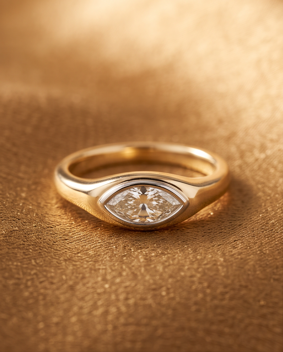 0.47 ct Marquise Diamond East-West Ring — 14K Yellow Gold
