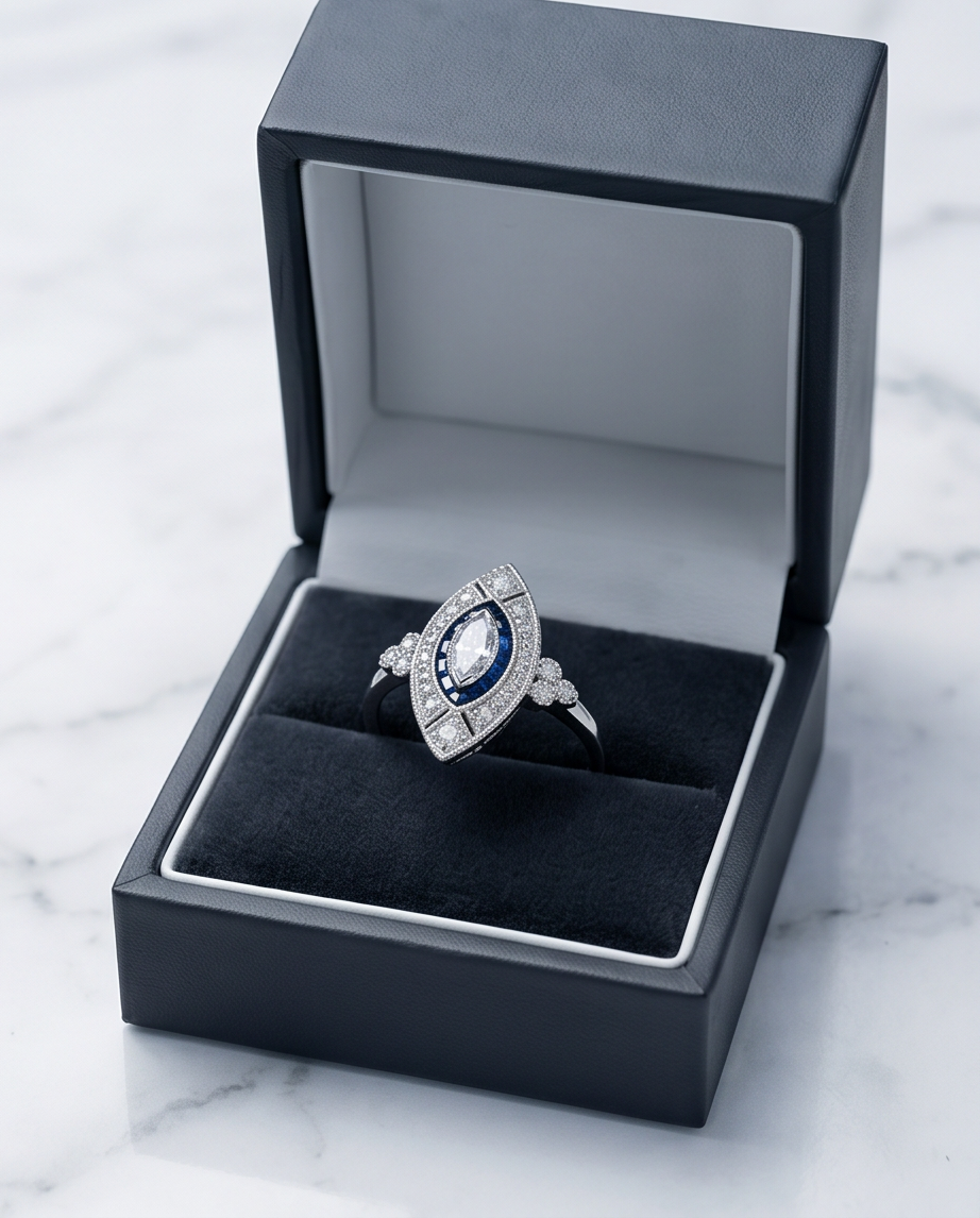Art Deco-Inspired Marquise Cut Diamond Ring