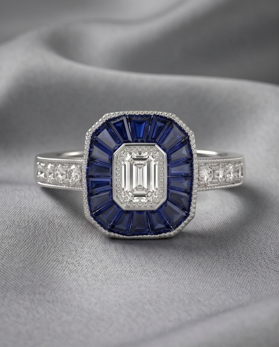 Sapphire and Diamond Art Deco Style Ring