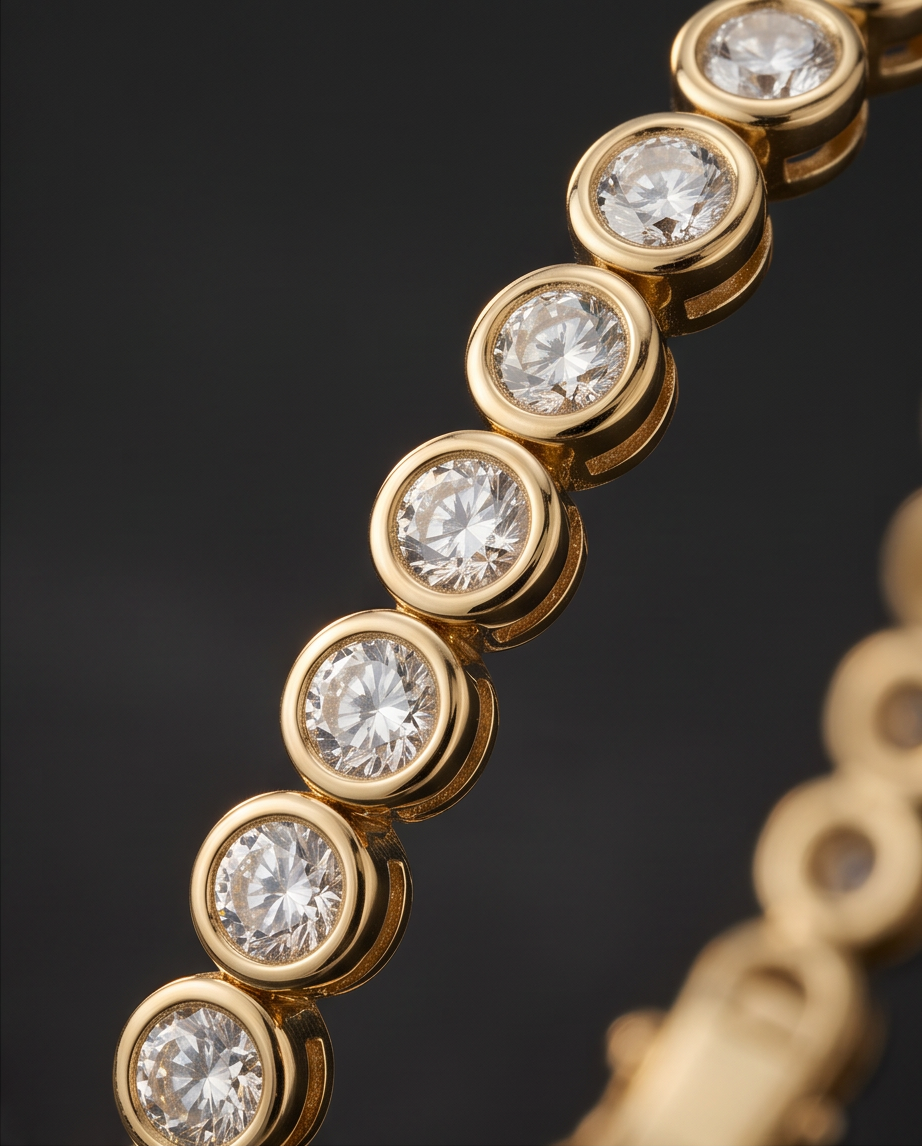 14K Yellow Gold Bezel-Set Diamond Tennis Bracelet — 5.55 CTW