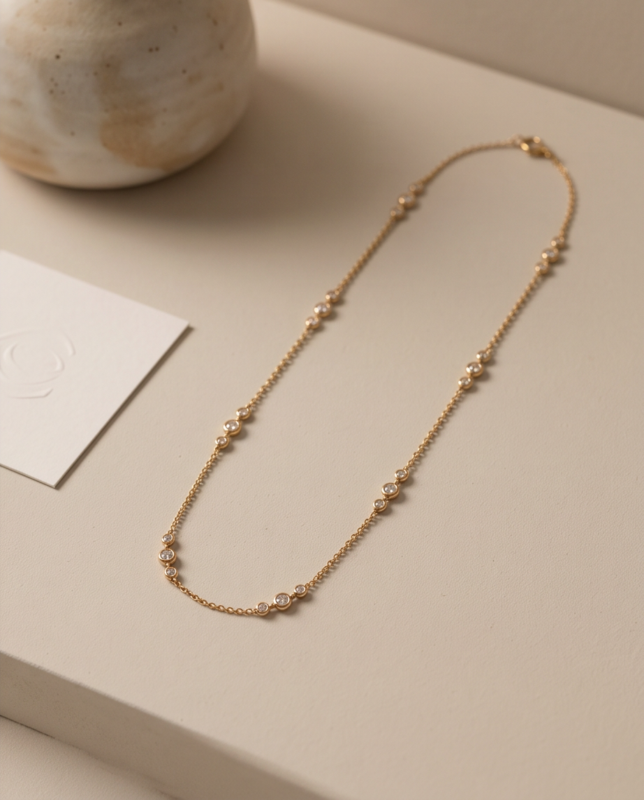 18K Yellow Gold Diamond Trio Station Necklace