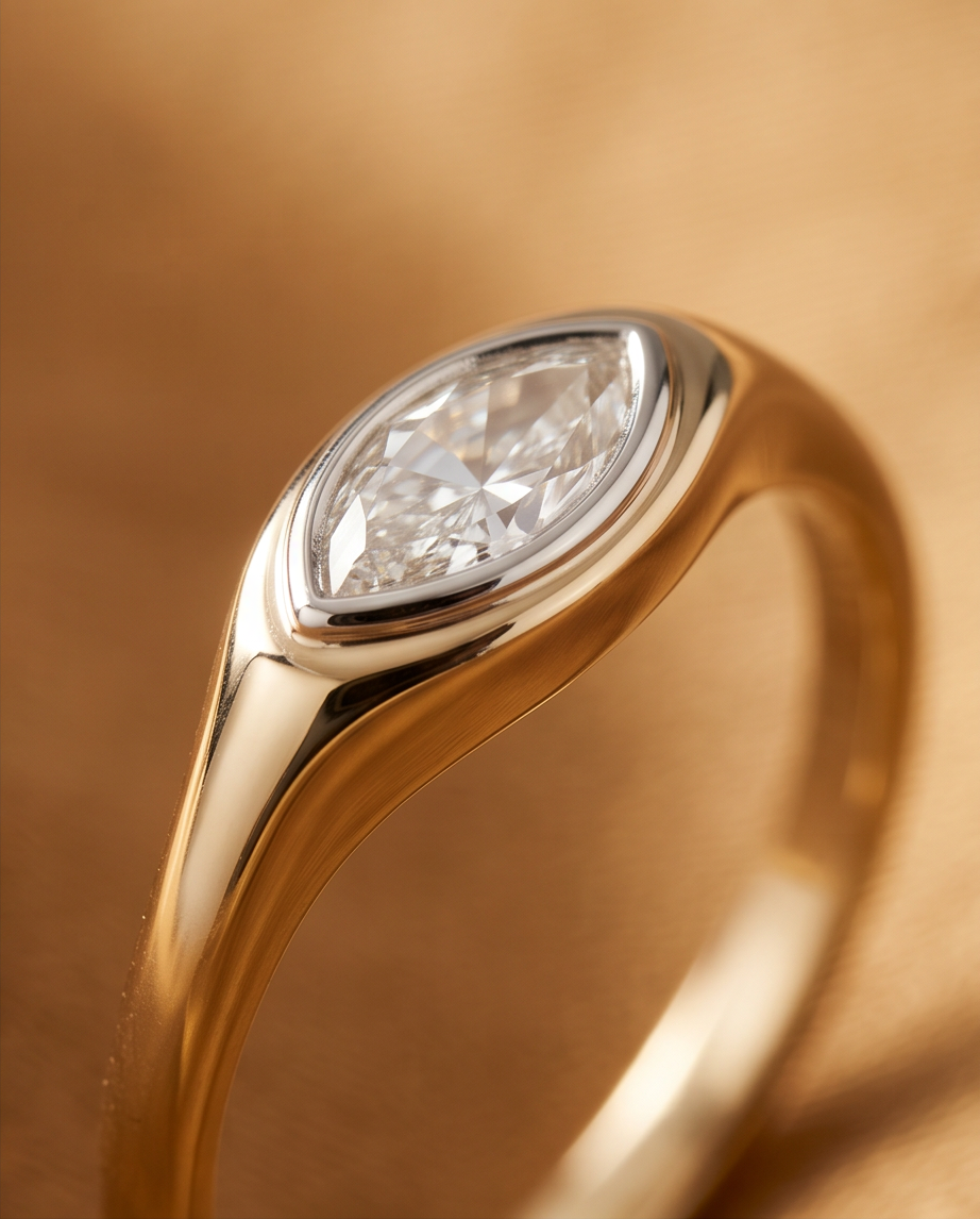 0.47 ct Marquise Diamond East-West Ring — 14K Yellow Gold