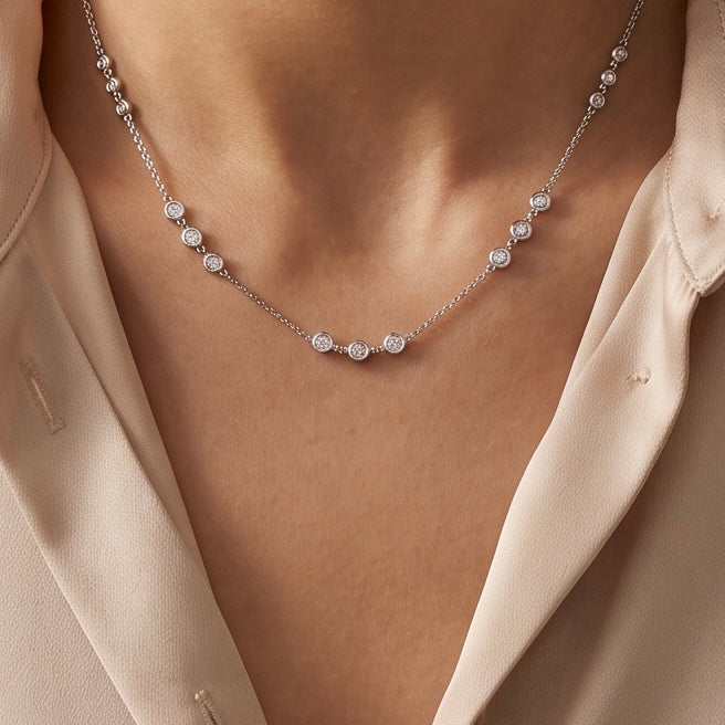 Diamond Station Necklace | 1.80 CTW | 14kt White Gold