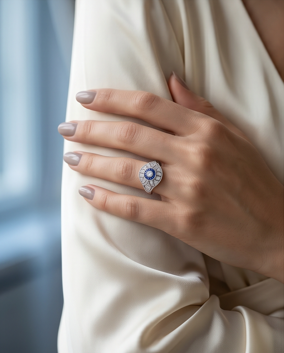 Diamond and Sapphire Art Deco Style Ring