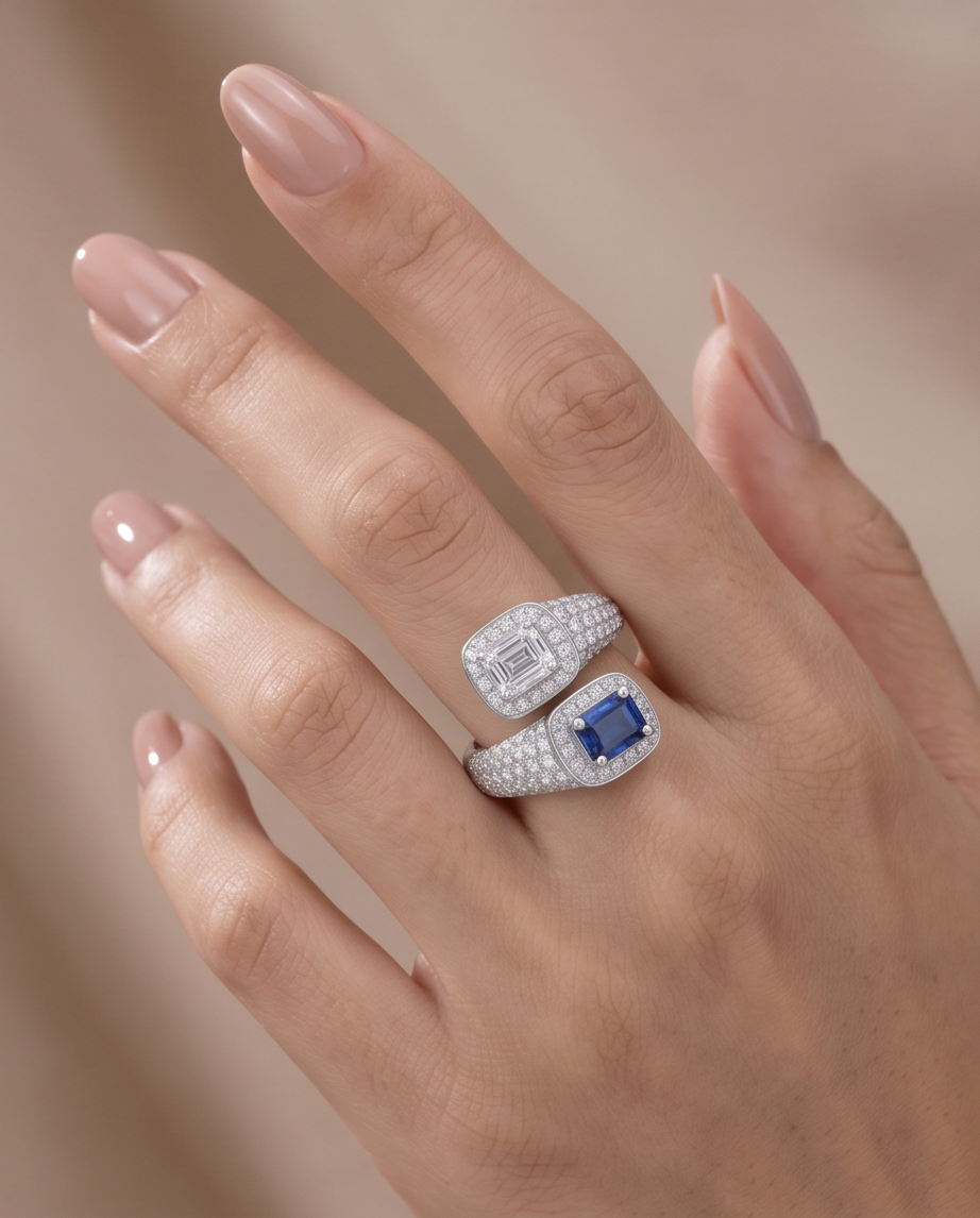 Sapphire and Diamond Bypass Ring