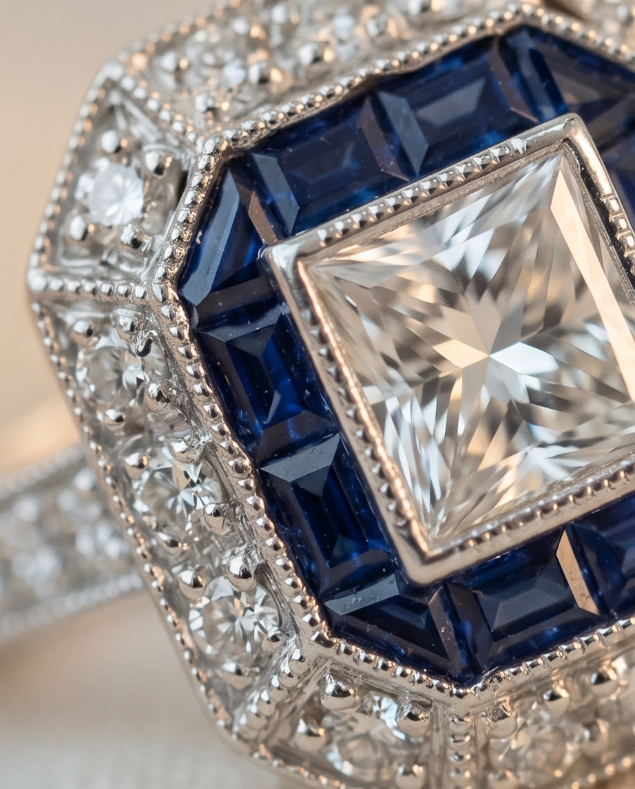 Diamond and Sapphire Art Deco Style Ring