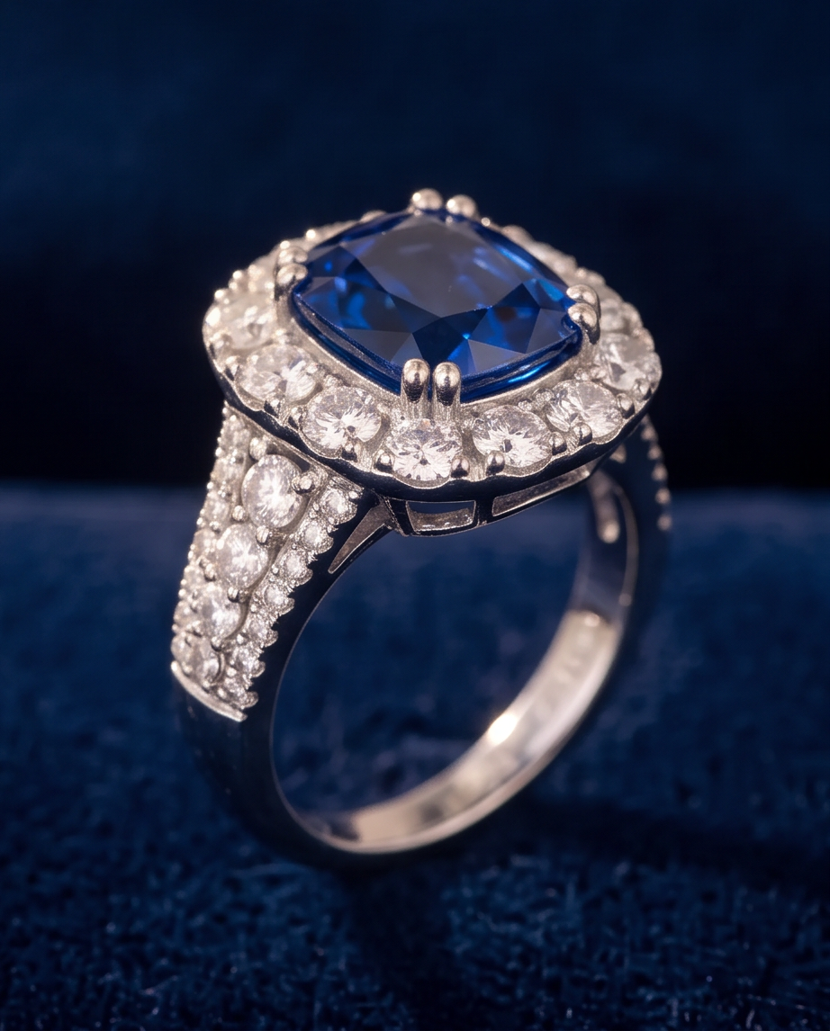 Cushion Cut Sapphire and Diamond Ring
