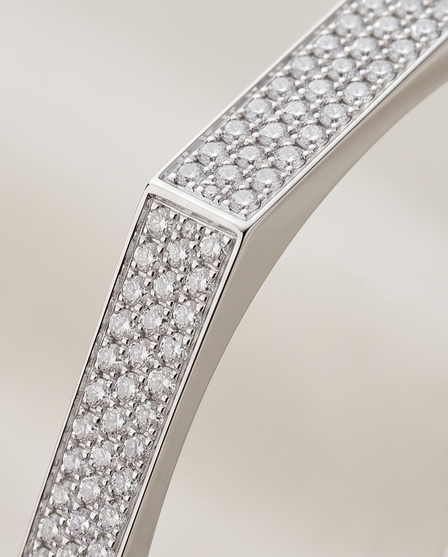 Geometric Pavé Diamond Hinged Bangle — 18K White Gold