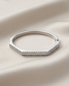 Geometric Pavé Diamond Hinged Bangle — 18K White Gold