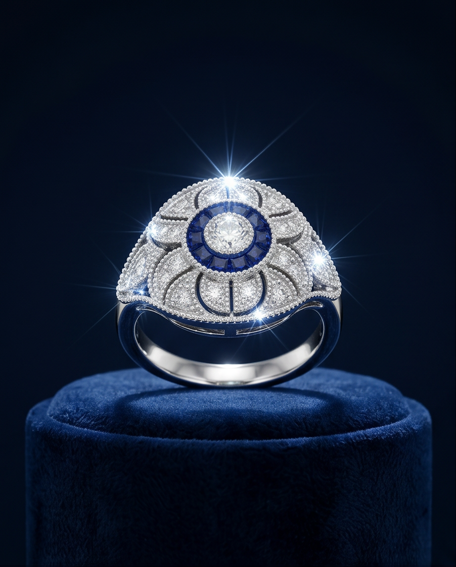 Diamond and Sapphire Art Deco Style Ring
