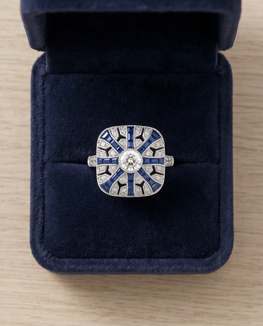Art Deco Style Sapphire and Diamond Ring