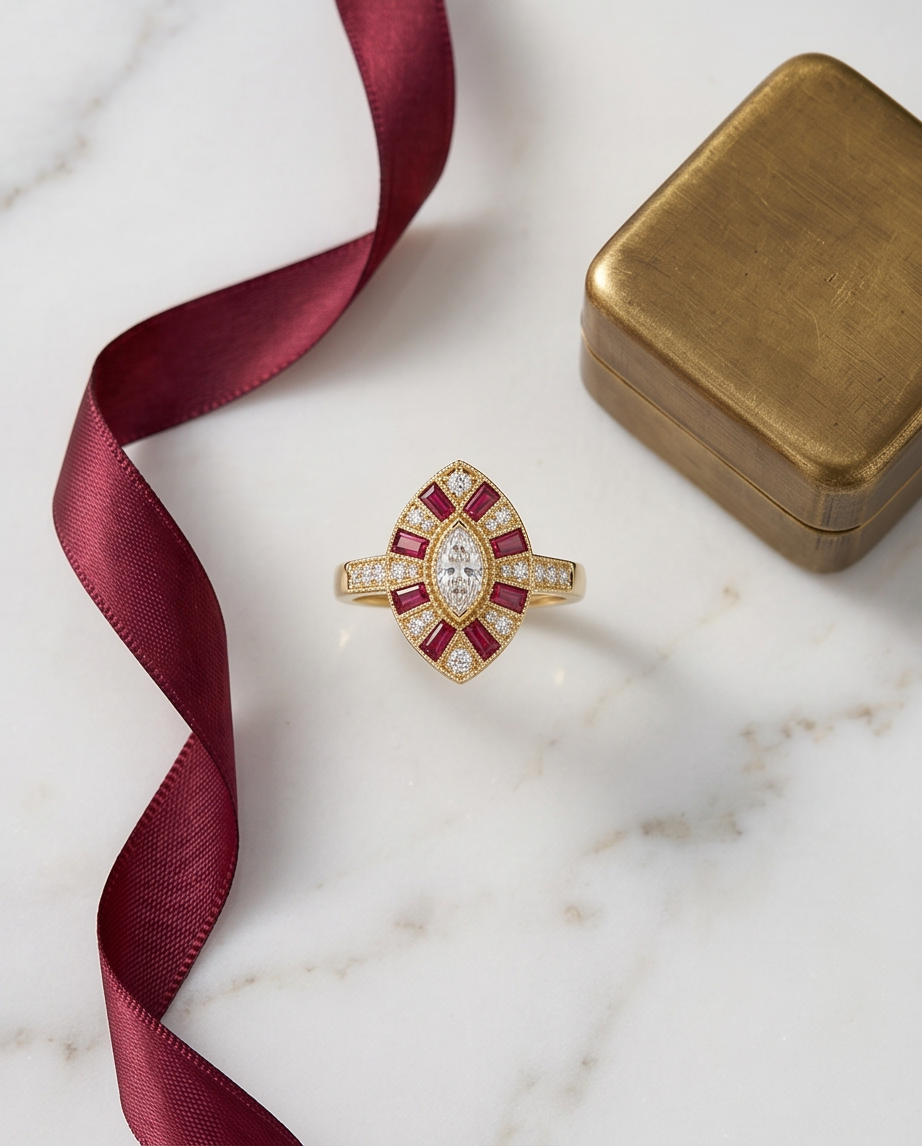 Ruby and Diamond Deco Style Ring