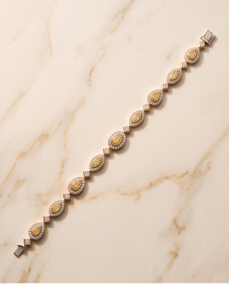 Fancy Yellow Diamond Halo Line Bracelet — 18kt Two-Tone, 8.33 ct TW