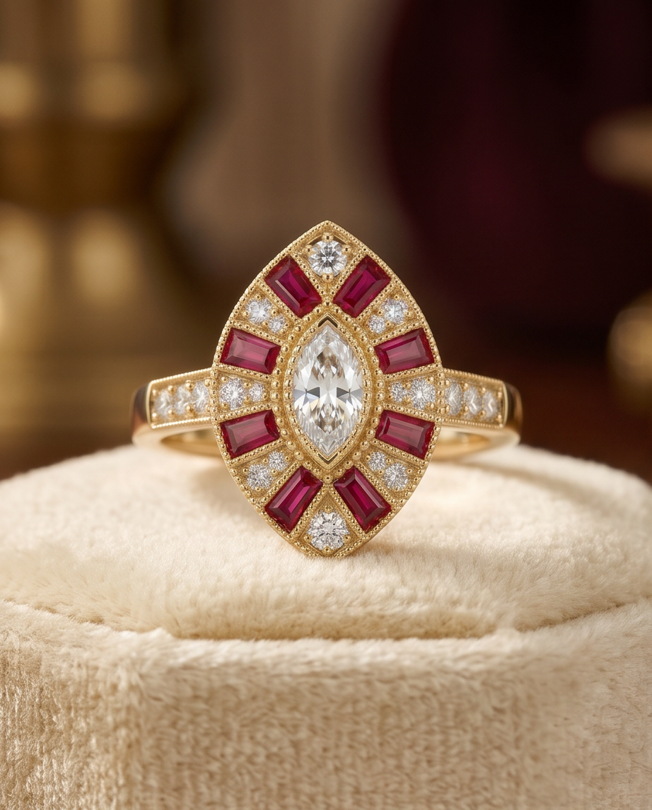 Ruby and Diamond Deco Style Ring