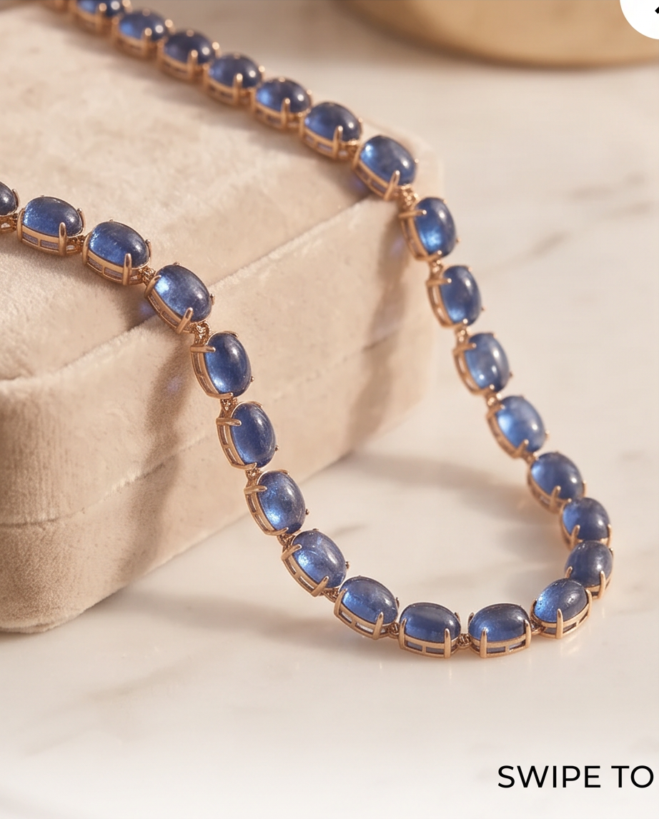 Kyanite Cabochon Riviére Necklace in 14K Yellow Gold