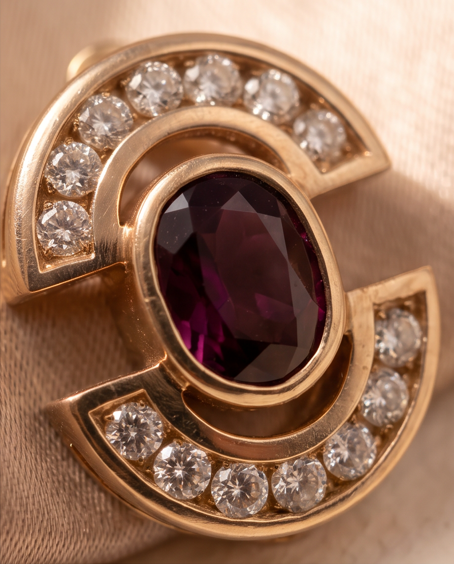 Estate Garnet & Diamond Deco Earrings in 14kt Yellow Gold